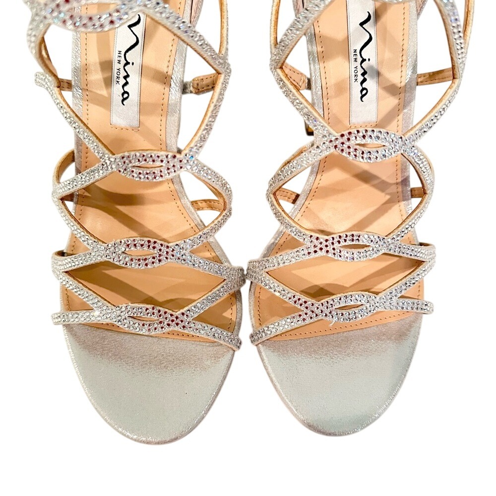 Nina Sassie‎ Crystals Bridal Cocktail Party High Heels Women's 8 True Silver - Picture 8 of 13